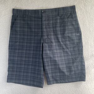 Under Armour Golf Shorts Mens Sz 38 Black Check Chino Flat Front Performance